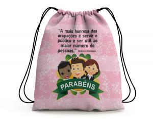 SACOCHILA SERVIDOR PÚBLICO Tecido 100% Poliéster (oxford)  Personalizado Frente e Verso Sublimação Cordão em Nylon 