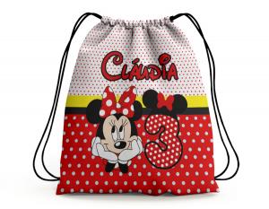 SACOCHILA TEMÁTICA MINNIE VERMELHA Tecido 100% Poliéster (oxford)  Personalizado Frente e Verso Sublimação Cordão em Nylon 