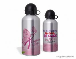 SQUEEZE EM ALUMÍNIO - OUTUBRO ROSA Alumínio Prata com biqueira e tampa de 500ml  Sublimação  