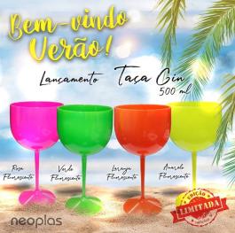 Taça gin fluorescente personalizada de 500ml Polietileno 500ml  Silk-Screen  Neoplas